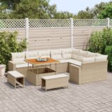  12-dijelni vrtni sofa set s jastucima bež poli ratan akacija | shoptok.hr