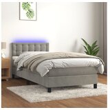  Box spring postelja z vzmetnico LED svetlo siva 100x200cm žamet | Shoptok.si
