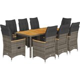 vidaXL 9-dijelni vrtni bistro set od poliratana s jastucima sivi - Siva 190 x 90 x 75 cm 8 | shoptok.hr
