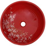 Nadgradni Nadpultni umivalnik črn in rdeč okrogel Φ41x14 cm keramika | Shoptok.si