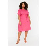 Trendyol ženska haljina Curve Fuchsia Belted Woven | ePonuda.com