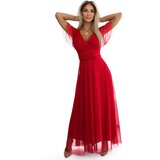 numoco basic 562-7 NASTIA Long dress with a neckline and short sleeves - red | Shoptok.si