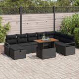 vidaXL 9-dijelni vrtni sofa set s jastučićima crni poli ratan, 2-sjedalni vrtni sofa s pohranom i jastučićima crni poli ratan Cijene