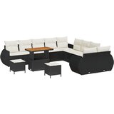 vidaXL 13-delni vrtni kavč set z blazinami v črnem poli ratan in akaciji, 3-delni vrtni jedilni set z blazinami v črnem poli ratan in akaciji | Shoptok.si