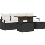 vidaXL 6-delni vrtni sofa set z blazinami črnega poli ratana, 2-sedežna vrtna sofa s shranjevanjem in blazinami črnega poli ratana | Shoptok.si
