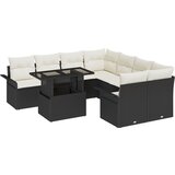 vidaXL 9-dijelni vrtni sofa set s jastucima - Crni poli ratan, 2-sjedalna vrtna sofa s skladištem i jastucima - Crni poli ratan Cijene