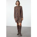 Trendyol Brown Flounced Skirt Abstract Patterned Mini Woven Dress