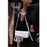 Madamra White Patent Leather Women's Mia Asymmetric Cut Handbag Cene