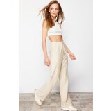 Trendyol Beige Thick Striped Straight/Straight Cut Stretch Trousers | shoptok.hr
