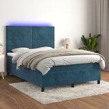 The Living Store Box spring postelja z vzmetnico LED temno modra 140x190cm žamet - Box Spring Postelja, (21437682) Cene