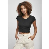 Urban Classics Ladies Cropped Button Up Rib Tee Black