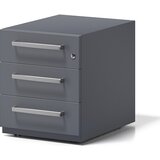 BISLEY Pomični predalnik Note™, 3 univerzalni predali, VxŠxG 495 x 420 x 565 mm, z ročajem, antracitno siv | Shoptok.si