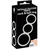 You2Toys trostruki silikonski prsten za penis i testise s metalnim efektom (srebrni) | shoptok.hr