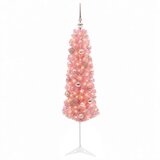  Umjetno usko božićno drvce s kuglicama 150 cm 150 LED lampica - 150 cm s LED-ima i ružičastim lopticama | shoptok.hr