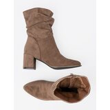 Shelvt Dark beige suede ankle boots on a heel | Shoptok.si