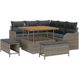  8-delna vrtna sofa set z blazinami siva poli ratan akacija | Shoptok.si