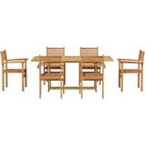  Vrtni set za objed 7 pcs Smeđa Čvrsto teak drvo - Pravokutno 6 sjedala | shoptok.hr