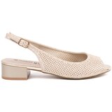 GOODIN Light beige openwork sandals with a low heel | Shoptok.si