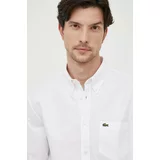 Lacoste Pamučna košulja za muškarce, boja: bijela, regular, s button-down ovratnikom