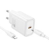 polnilec N60 GaN PD 20W Type C s kablom Type C na Lightning za iPhone - bel