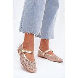 Boto Decorated Women's Ballet Flats With Strap And Buckle Gold Avirae | shoptok.hr