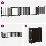 vidaXL Ograda za pse z vrati zložljiva 9 panelov črna 450 cm les | Shoptok.si