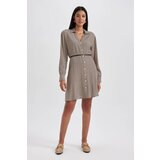 Defacto Shirt Lapel Crowbar Twill Mini Long Sleeve Dress | Eponuda.ba