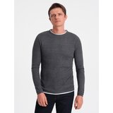 Ombre Men's cotton sweater with round neckline - graphite melange | Eponuda.ba