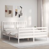 vidaXL Posteljni okvir z vzglavjem bel 160x200 cm trden les Cene