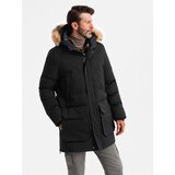 Ombre Men's long parka jacket with flared bottom - black Cene