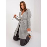 Fashion Hunters Women's grey cardigan with cable ties Cene
