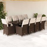 vidaXL vrtna bistro garnitura 11-delna z blazinami rjav poli ratan, (21274768) | Shoptok.si
