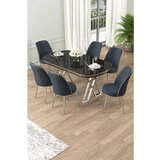 Hanah home Lai - Black Marble, Chrome, Anthracite Black MarbleChromeAnthracite Dining Table & Chairs Set (7 Pieces) | ePonuda.com