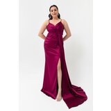 Lafaba Women's Plum Plus Size Long Satin Evening Dress & Prom Dress | shoptok.hr