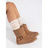 Shelvt Beige women's snow boots with a decorative buckle and zipper | Shoptok.si