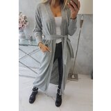 Kesi Long cardigan sweater tied at the waist gray | Shoptok.si