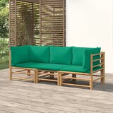 Maison Chic Seti vrtnega pohištva - Vrtna garnitura - Vrtni pohištvo set 3-delna z zelenimi blazinami bambus, (21815826) | Shoptok.si