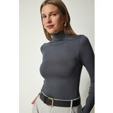 Happiness İstanbul Women's Anthracite High Neck Wraparound Elastic Knitted Blouse Cene'.'