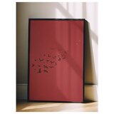 Wallxpert uramljena slika 115209, jato crnih ptica na tamnocrvenoj pozadini, 50 x 70 cm, crni ram u