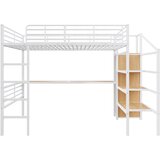 Lumor Postelja na dvignjenem nivoju 140x200 cm - Z pisalno mizo - Odprta garderoba - Stopnice za shranjevanje - Bela, (22156022) | Shoptok.si