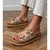 Gemre Lanora beige woven slides with sequins on straps | ePonuda.com