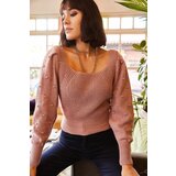 Olalook Women's Rose Dried Back Tie Sleeves Pompom Knitwear Sweater | shoptok.hr