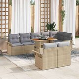 vidaXL 9-delni vrtni kavč set z blazinami Bež poli ratan | Shoptok.si