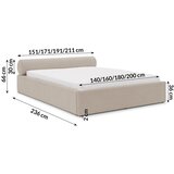 Ropez Bež oblazinjena zakonska postelja s prostorom za shranjevanje z letvenim dnom 180x200 cm Cille – | Shoptok.si