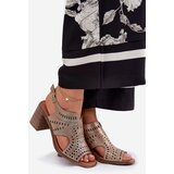 Boto Ladies Perforated Sandals On A Heel Gold Tosine | Shoptok.si