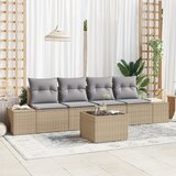 vidaXL 5-delni set vrtnih kavčev z blazinami bež poli ratan | Shoptok.si