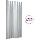 vidaXL Strešne plošče 12 kosov prašno premazano jeklo srebrne 80x36cm, (21143888) | Shoptok.si