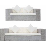  2-dijelni set sofa od prirodnog ratana s jastucima sivi | Eponuda.com