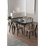 Hanah home Rasklopivi trpezarijski sto i stolice (7 delova) Exve Black Marble Cappuccino | Eponuda.com