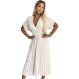 Numoco Pleated midi dress with neckline and wide belt | shoptok.hr